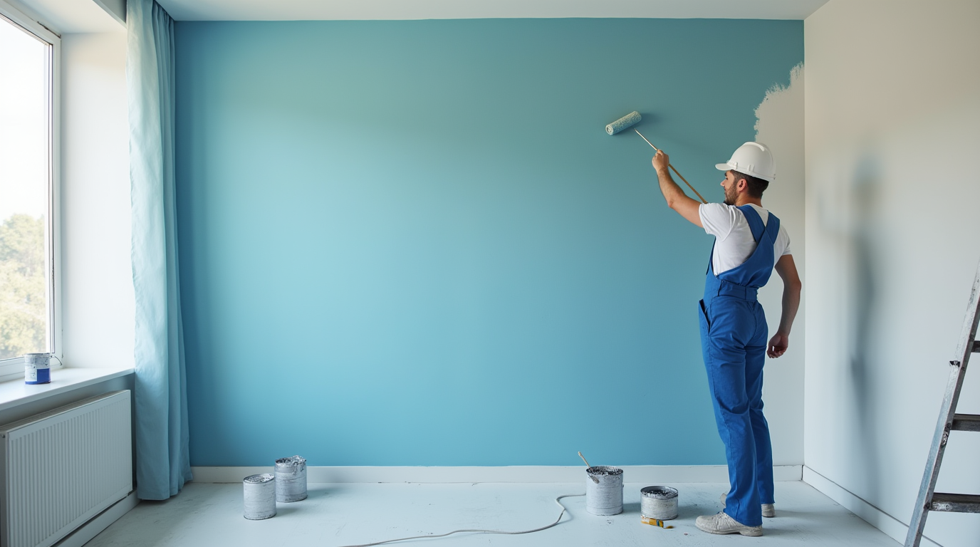 A professional house painting service in action a modern painter wearing clean uniform and safety g cfsyxlimnybm97nb4aup 0
